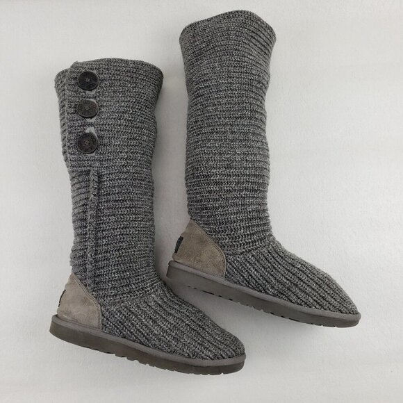 Ugg Cardy Knit Tall Boot Womens 8 Gray Pull On Button Up Sweater Winter Cozy - Picture 4 of 14